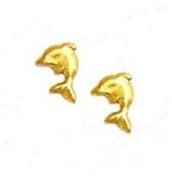 14k Yellow Dolphin Friction-back Post Earrings