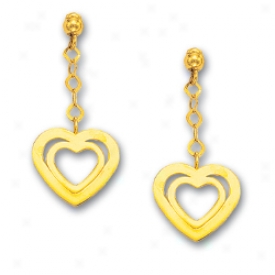 14k Yellow Double Open Heart Shape dDrop Earrings