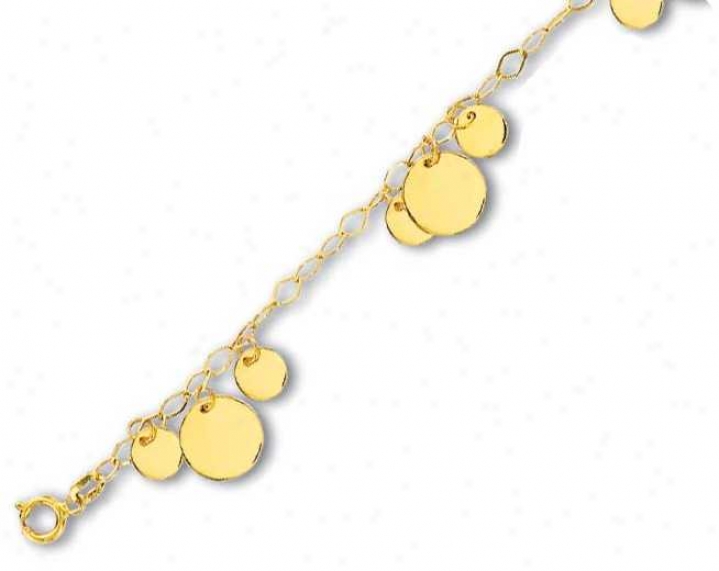 14k Yellow Drop Disks Station Anklet - 10 Inch