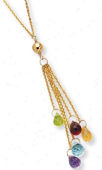 14k Yellow Drop Gemstone Necklace - 18 Inch