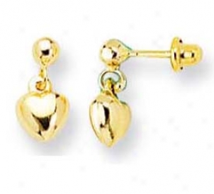 14k Yellow Drop Heart Childrens Post Earrings