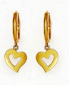 14k Yeplow Drop Heart Hinged Earrings