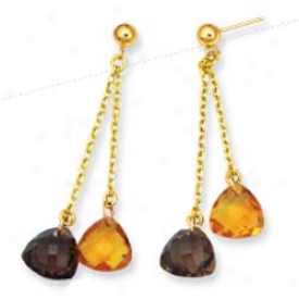 14k Yellow Drop Smokey Topaz Earrings