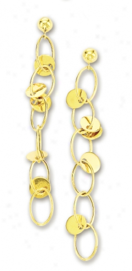 14k Yellow Elegant Circular Link Drop Earrings