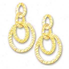 14k Yellow Elegant Drop Hammered Circles Design Earrings