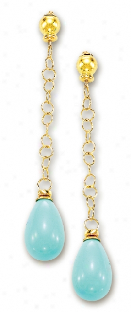 14k Yellow Elegant Distil Turquoise Earrings