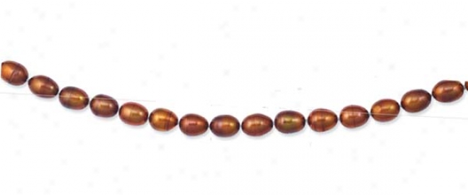 14k Golden Polished Oval Chocolate Pearl Necklace - 20 Inch