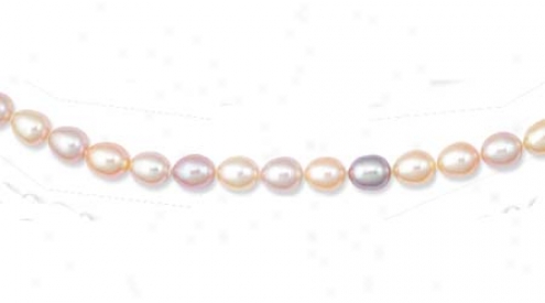 14k Yellow Eleganr Oval Pink Pearl Necklace - 16 Inch