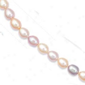 14k Yellwo Elegant Oval Pink Pearl Necklace - 7 Inch