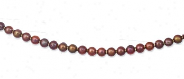 14k Yellow Polished Round Chocokate Pearl Necklace - 16 Inch