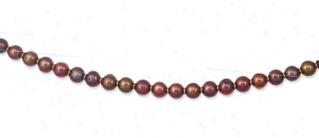 14k Yellow Polished Round Chocolate Pearl Necklace - 18 Inch