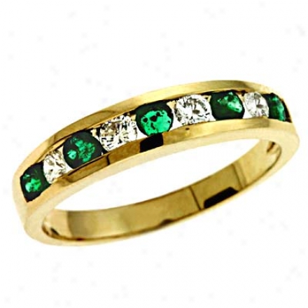 14k Yellow Emerald And Diamond Ring