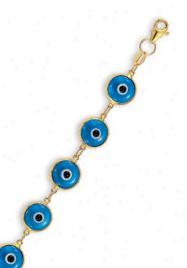 14k Golden Evil Eye Enamek Bracelet - 7.25 Inch