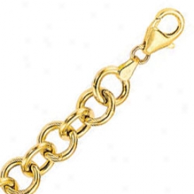 14k Yellow Fancy 7.25 Inch X 8.0 Mm Rolo Chain Bracelet