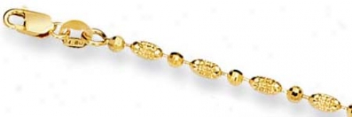 14k Yellow Like Bead Station Anklet - 10 Inch