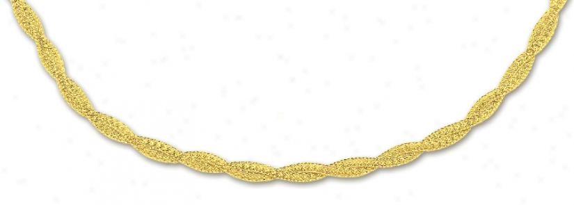 14k Yellow Fancy Braided Mesh Necklace - 17 Inch