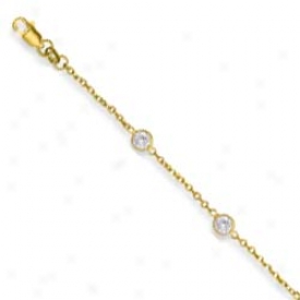 14k Yellow Fancy Design Cz Anklet - 10 Inch