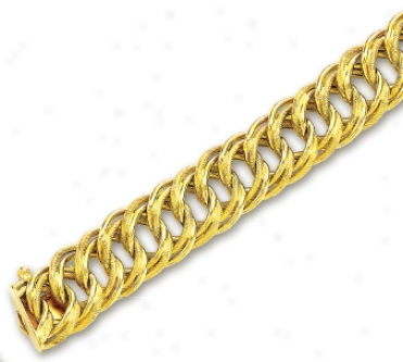 14k Yellow Fancy Double Link Fearless Curb Bracelet - 7.25 Inch