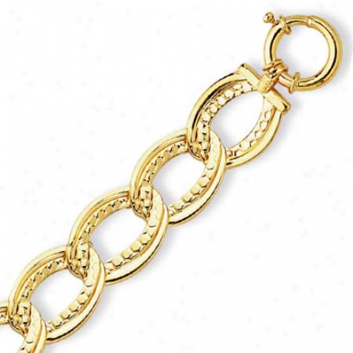 14k Yellow Fancy Double Oval Link Bracelet - 7.5 Inch