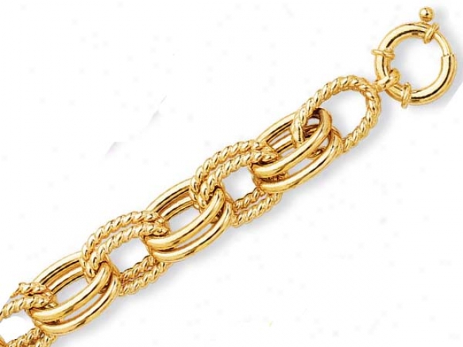 14k Yellow Fancy Double Oval Link Bracelet - 8 Inch