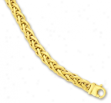 14k Yellow Fancy Flat Wheat Bracelet - 7.25 Inch