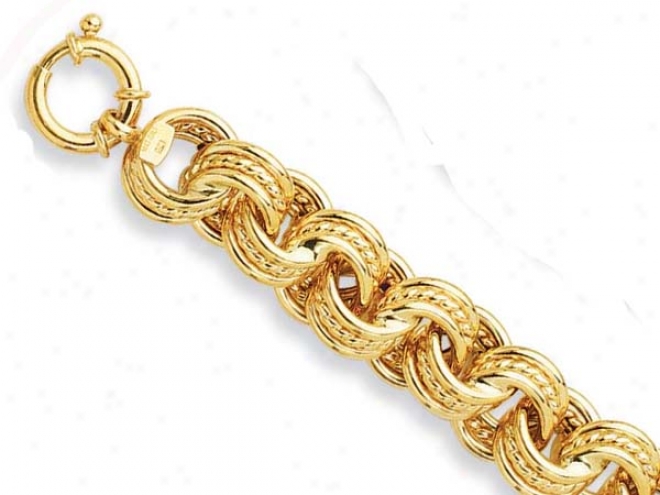 14k Yellow Fancy Link Bracelet - 8 Inch