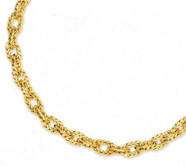 14k Yellow Fancy Link Necklace - 17 Inch