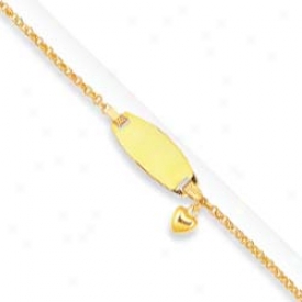 14k Yellow Fancy One Drop Heart Childrens Bracelet - 6 Inch