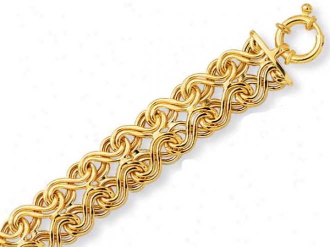 14k Yellow Fancy Overlapped Design Bracelet - 7.5 Inch