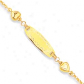 14k Yellow Fancy Two Hearts Childrens Charm Bracelet - 6 In