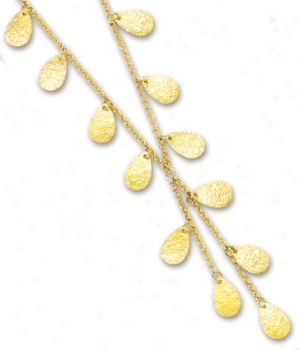 14k Yellow According to  Tear Drop Link Necklace - 17 Inch