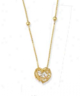 14k Golden Filgree Heart Necklace - 17 Inch