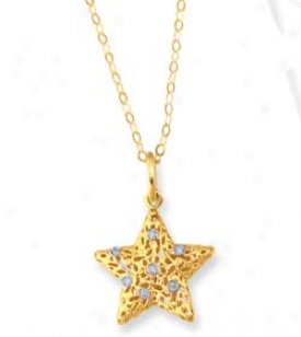 14k Yellow Filgree Star Shaped Enamel Necklace - 18 Inch