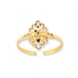 14k Yellow Filigree Flower Design Toe Ring