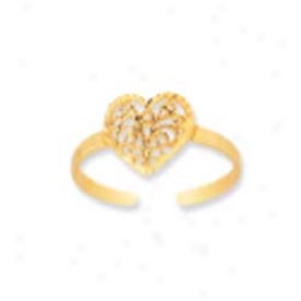 14k Yellow Filigree Heart Contrivance Toe Ring