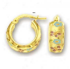 14k Yellow Flower Childrens Enamep Earrings