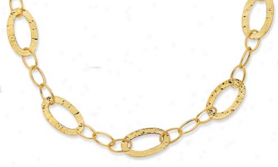 14j Yellow Hammered Design Oval Link Necklace - 38 Inch