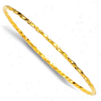 14k Yellow aHmmered Design Slip-on Bangle Bracelet - 8 Inch