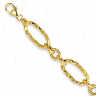 14k Golden Hammered Link Lobster Claw Bracelet - 7.25 Inch