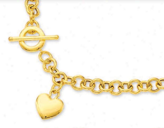 14k Yellow Heart Charm And Toggle Neclkace - 17 Inch