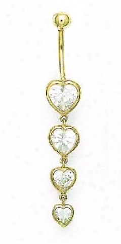 14k Yellow Heart Cz Multi-heart Belly Ring