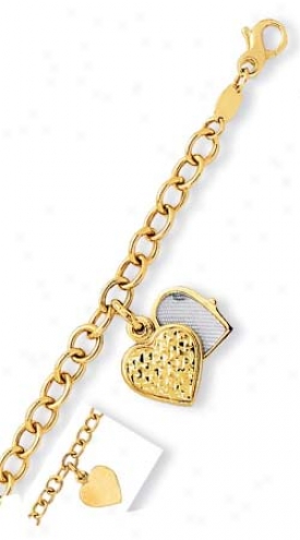 14k Yellow Heart Locket Charm Bracelet - 7.25 Inch