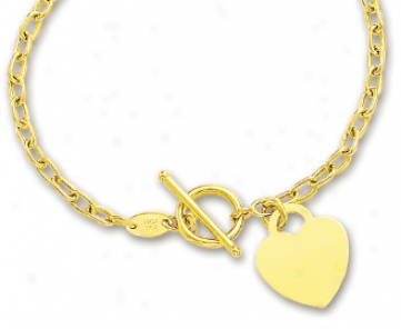 14k Yellow Heart Shaped Charm And Toggle Bracelet - 7.5 Inch