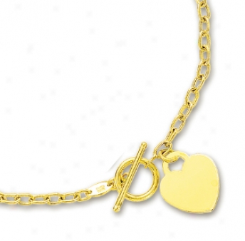 14k Yellow Heart Shaped Charm And Toggle Necklace - 17 Inch