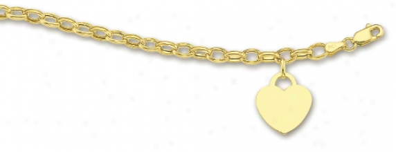 14k Yellow Heart Shped Charm Bracelet - 7.5 Inch