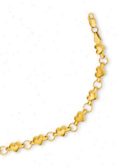 14k Golden Heart Shaped Station Bracelet - 7 Inch