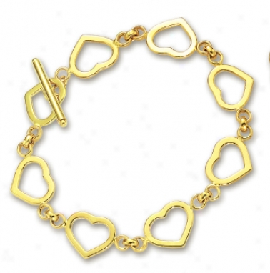 14k Yellow Heart Shaped Station Bracelet - 7.5 Inch