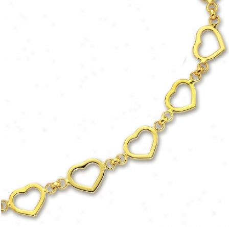 14k Yellow Heart Shaped Station Necklace - 17 Inch