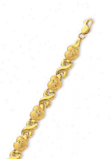 14k Yellow Hugs And Kisses D-cut Heart Bracelet - 7 Inch