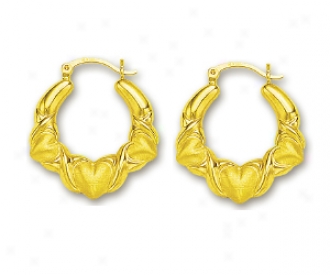 14k Yellow Hugs And Kisses Heart Shaped Hoop Earringq